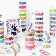 Ensemble de rubans colorés, bulles papillon, masquage, Washi, ruban adhésif décoratif, décoration, bricolage, étiquette autocollante pour Scrapbooking, 8 pièces/ensemble