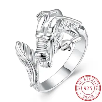

Male Simple Fashion Cool Dragon Adjustable Silver Ring For Men Women 925 Sterling Silver Rings anillos