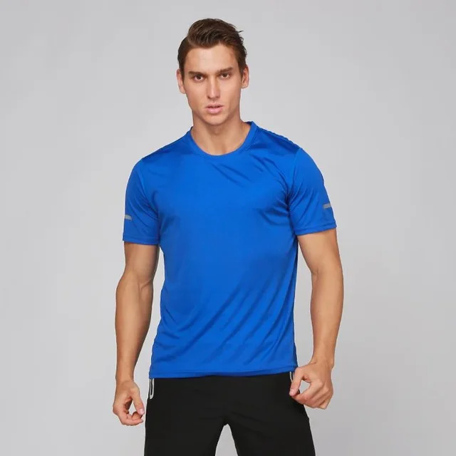 Мужские футболки для бега, быстросохнущие, короткий рукав, для тренировок на открытом воздухе,, Спортивная футболка, дышащая сетка, для бега, бодибилдинга, мужская рубашка - Цвет: blue