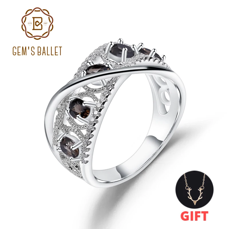 GEM'S балетное 925 пробы, Серебряное женское кольцо с разрезом, юбилей, 0.84Ct, натуральный дымчатый кварц, драгоценный камень, кольца, хорошее ювелирное изделие