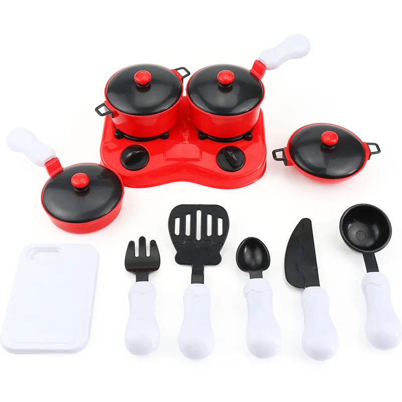

Children Play House Model Red Tableware Set Kitchen Toy 11 Pieces Baby Educational Cooking Cookware chan ju