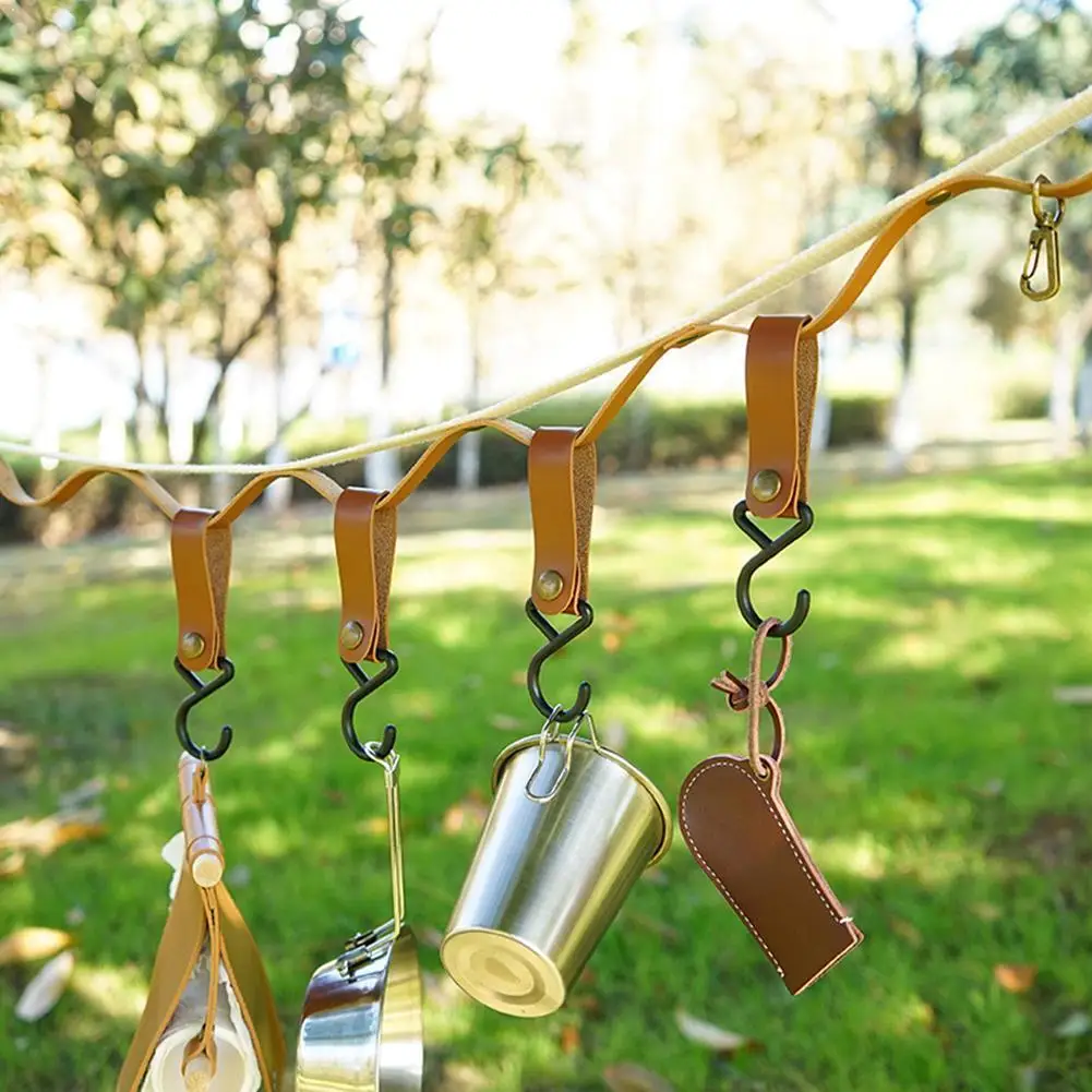 

Outdoor PU Leather Hooks Camping Tripod Clothes Storage Clothes Hanger 2X7cm Hook Supplies For Camp Durable Portable Hiking D7Y8