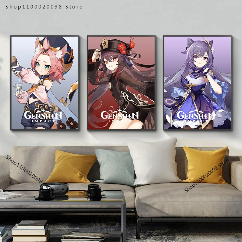 Novo anime genshin impacto personagem masculino quadros da lona e cartazes  arte parede para sala de estar jogo casa decoração - AliExpress