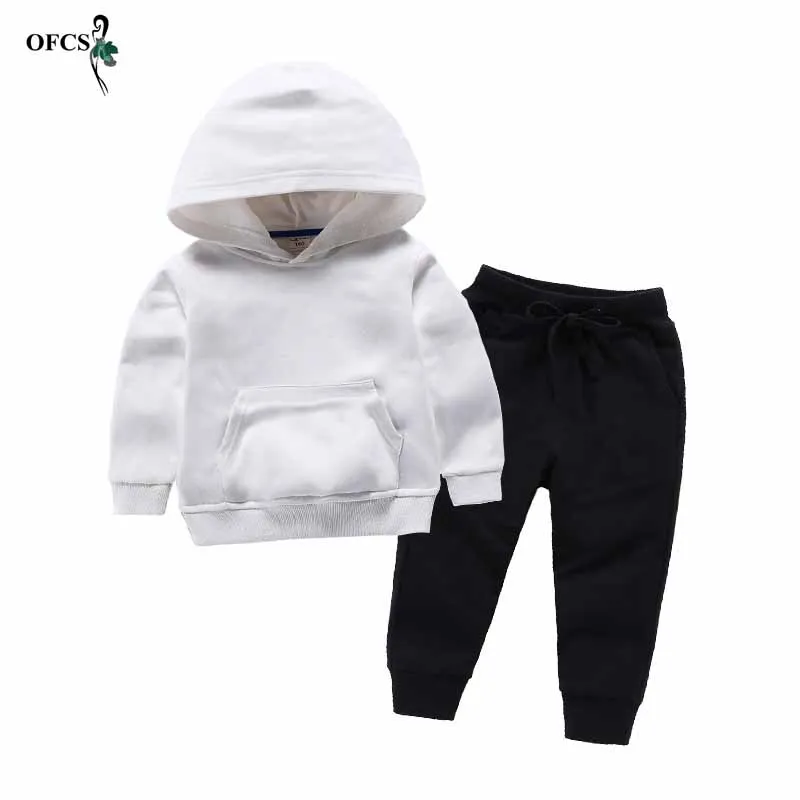 White add Black Розничная, комплекты одежды для мальчиков однотонная верхняя одежда для маленьких девочек, 9 цветов куртка с капюшоном спортивные комплекты одежда для детей флисовая кофта+ штаны, 2 предмета, 2 года - Цвет: White add Black