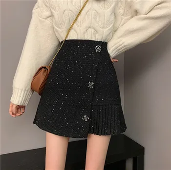 

Photo Shoot 2019 WOMEN'S Dress Winter High-waisted Slimming Sequin Flash Woolen Pleated Skirt Short Skirt