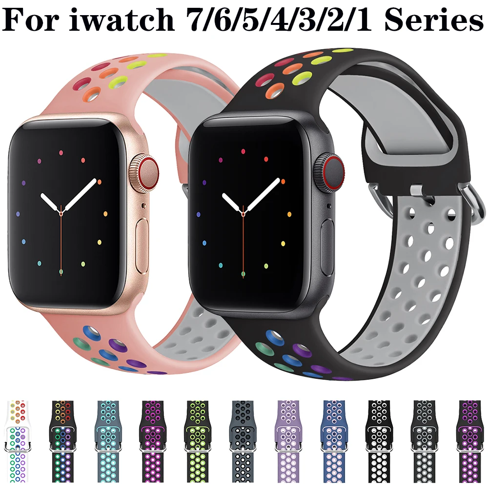 

Strap for Apple Watch 7 Band 41mm 45mm 44mm 40mm 42mm 38mm Silicone Bracelet for iwatch Series 7 6 5 4 3 Correa for apple watch