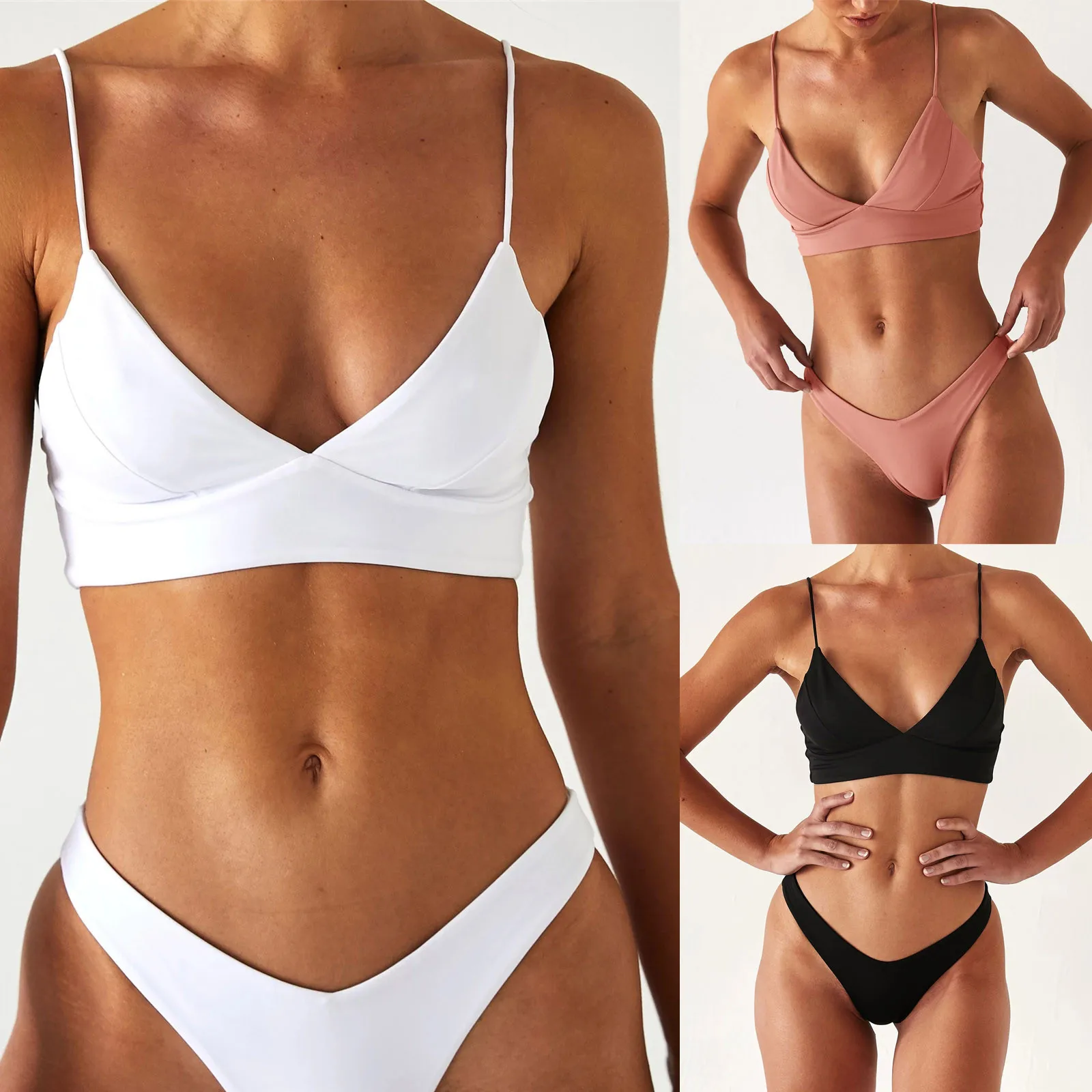 Bikini De corte alto con cuello Halter para Mujer, traje De baño De dos piezas con cuello Halter, con realce, cintura baja, 2021
