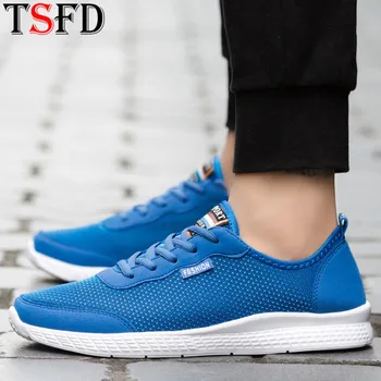 

Lace Up Men Sport Shoes Plus Szie Platform Sneakers Mesh Breathable Running Shoes Men Couple Lover Shoes Man Sports Blue Shoe V7