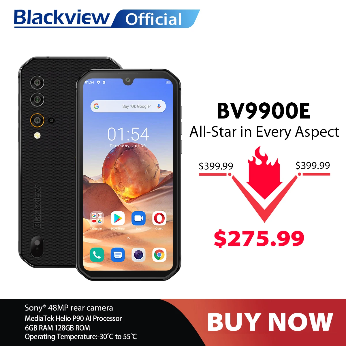 Blackview a BV9900E Helio P90 Smartphone robusto 6GB + 128GB IP68 4380mAh impermeable 48MP Cámara NFC Android 10 teléfono móvil
