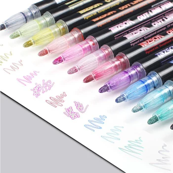 

Double Line Pen Metallic Color Marker Pen for Kids DIY Painting Album Highlighter Pen Office School Supplies Stationery