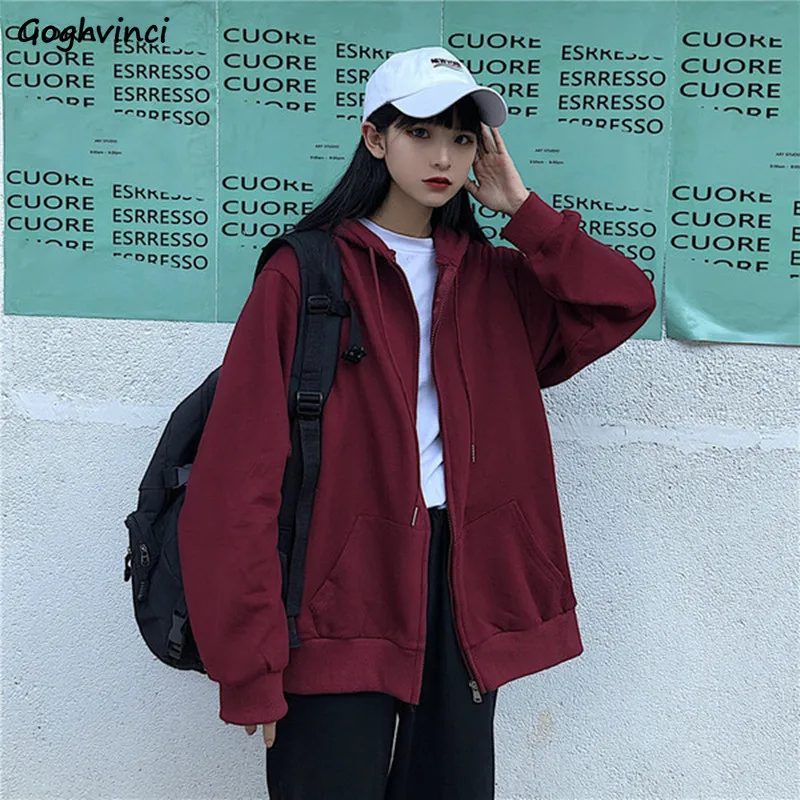 

Hoodies Women Solid Hooded Korean Style High Quality Spring Outerwear Long Sleeve Clothes Womens Leisure Harajuku Chic Regular