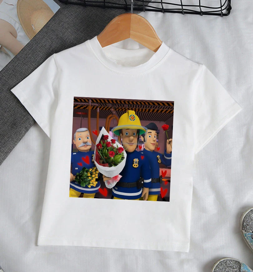 Children Cartoon Fireman Sam Printed Funny T Shirt Kids Summer Tops Baby Girls Boys Great Casual Harajuku T-shirt Round Neck