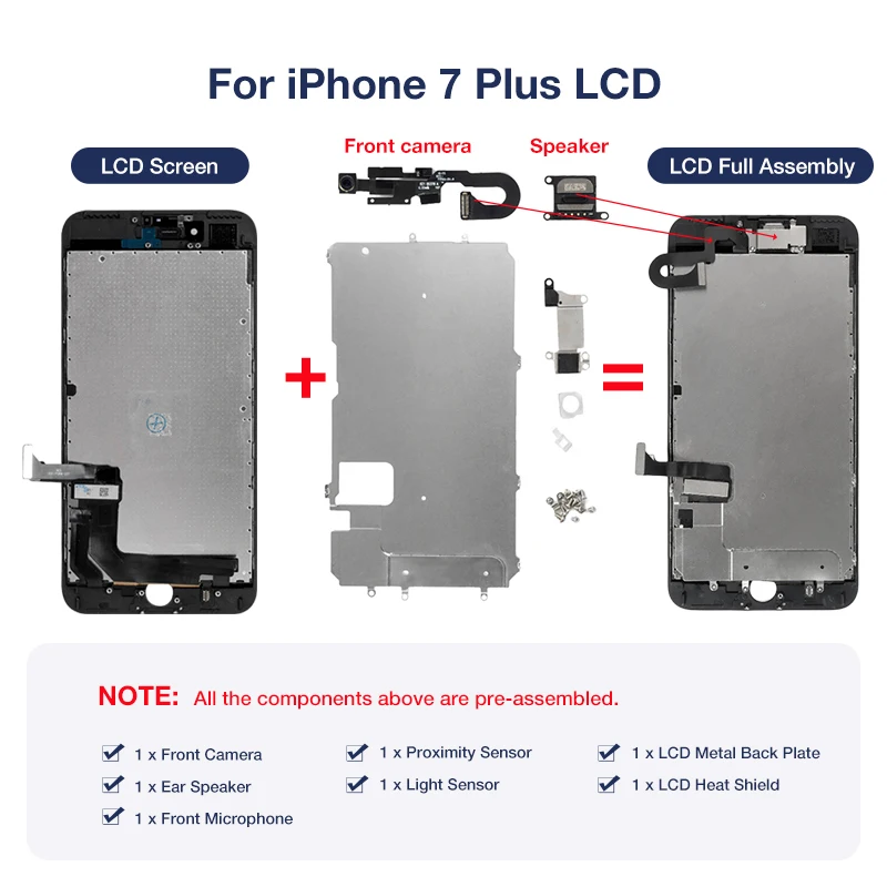 OEM ЖК дисплей для iPhone 7 Plus полный комплект дигитайзера в сборе 3D Замена сенсорного