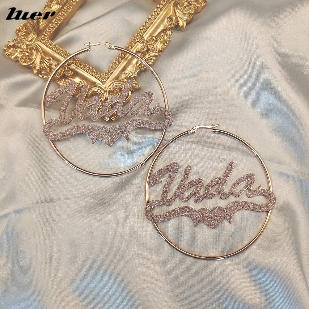 LUER  Custom Name Hoop Earrings/Personalized Colorful Stainless Steel Big Earrings/Letter Nameplate Design For Women Jewelry