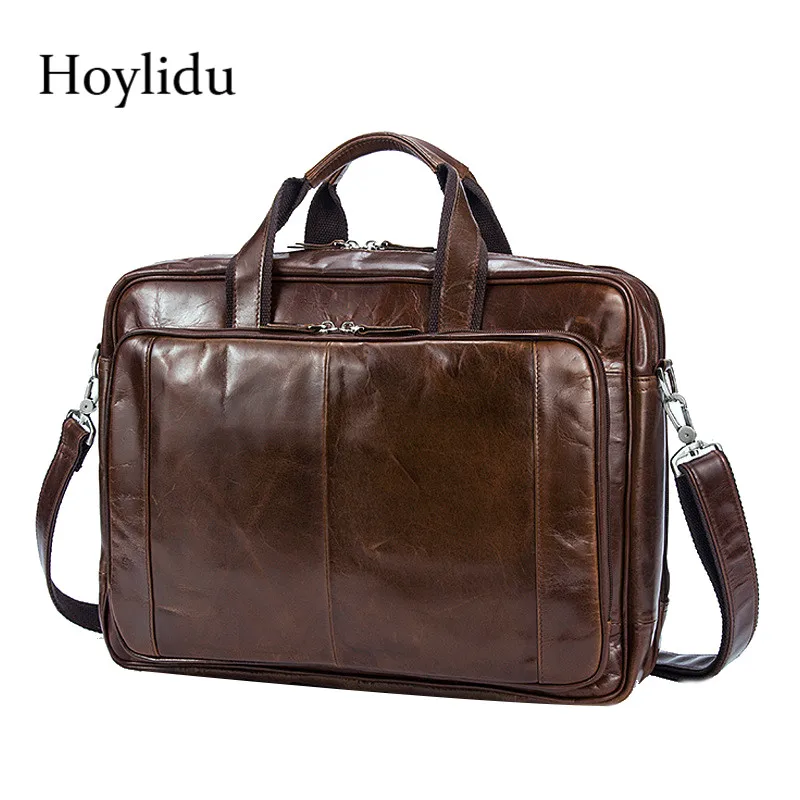 

Men's Genuine Leather Business Briefcase Vintage Shoulder Bags Large Capacity Travel Messenger Bag For 14-inch Laptop Handbags