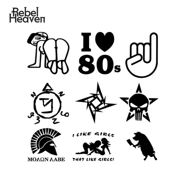 

Rebel Heaven Car Styling Funny Car Stickers JDM Angel Banishment I Love The 80s PIG WITH BUTCHER KNIFE Vinyl Decal for Window