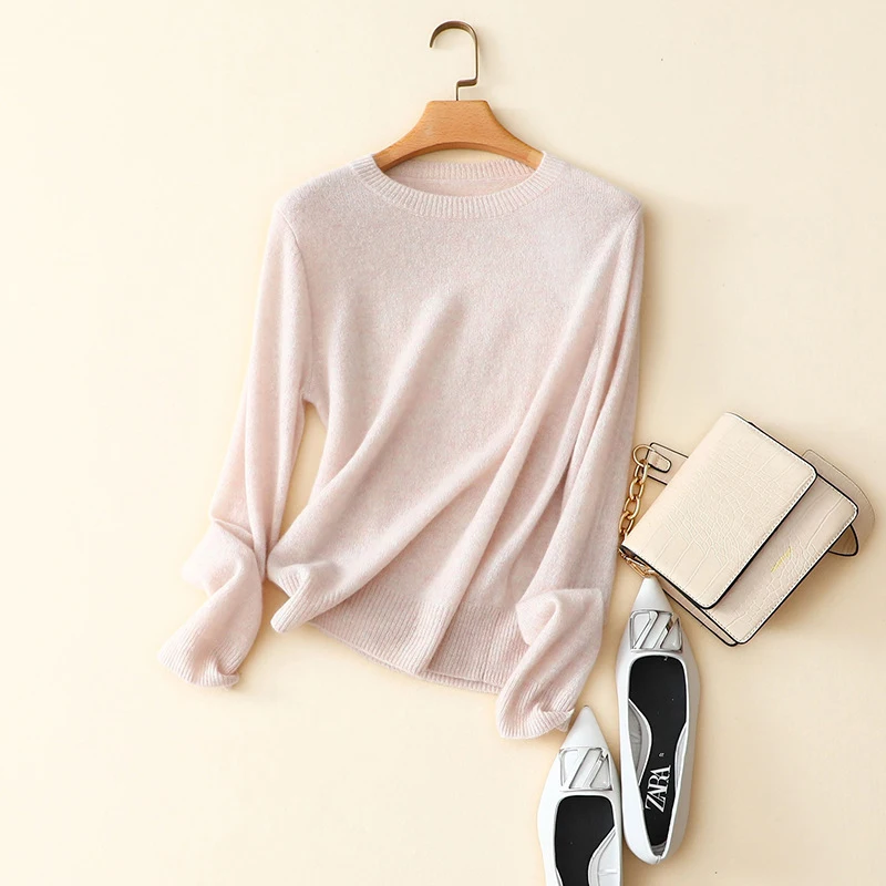 100% кашемировый розовый свитер женский Базовый стиль осенний пуловер |