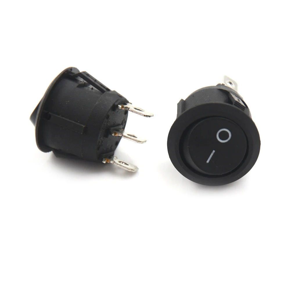 10  x  Rocker Switch 6A 250V;10A 125V  ON/OFF Snap in Black 3 pin Round Boat Rocker Switch