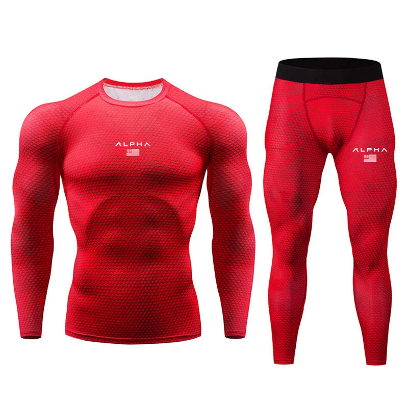 Men's Sports Compression Racing Set T-Shirt+ Pants- Skin Tights Fitness Long Sleeve Training Running Suits Clothing Yoga Wear