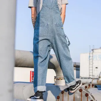

New Men Streetwear Hip Hop Jeans Jumpsuit Male Denim Wide Leg Pant Overalls Tooling Casual Fashion Trousers