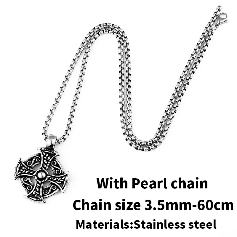 with pear chain Стальной солдат скандинавский Викинг крест кулон ожерелье Мужчины из нержавеющей стали изысканный вечерние ювелирные изделия - Окраска металла: with pear chain