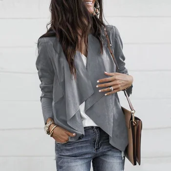 

Fashion Autumn Women Open Stitch Coat Long Sleeve Waterfall Ladies Cardigan Suede Coats Loose Asymmetric Casual Fall Jackets