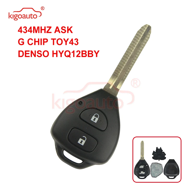 Kigoauto DENSO HYQ12BBY Remote Key 2 Button TOY43 434Mhz For Toyota Corolla Camry+434mhz+G Chip