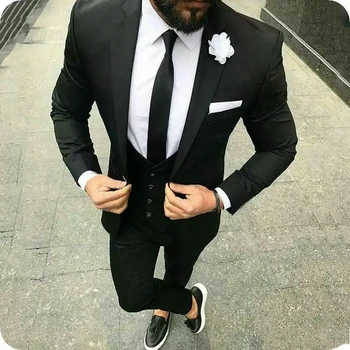 

Costume Homme Custom Made Black Suits For Man Wedding Suit Groom Tuxedoes Slim Fit Terno Masculino 3Piece Groomsmen Blazers