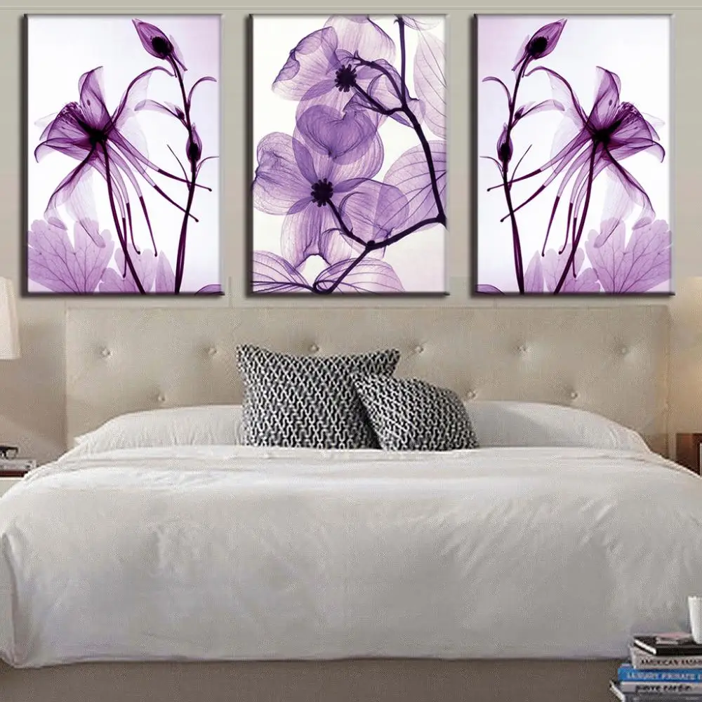 

3 Panel Purple Flower Modern Pictures Home Decor Posters Wall Art Prints HD Canvas Oil Paintings Living Room Bedroom Decoration