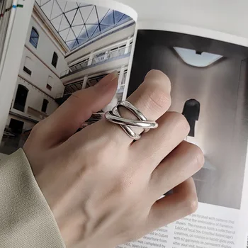 

925 Silver Woven Open Rings Jewelry Minimalism Charm Anel Bohemia Jewelry Vintage Boho Bague Femme Anelli Ring for Women