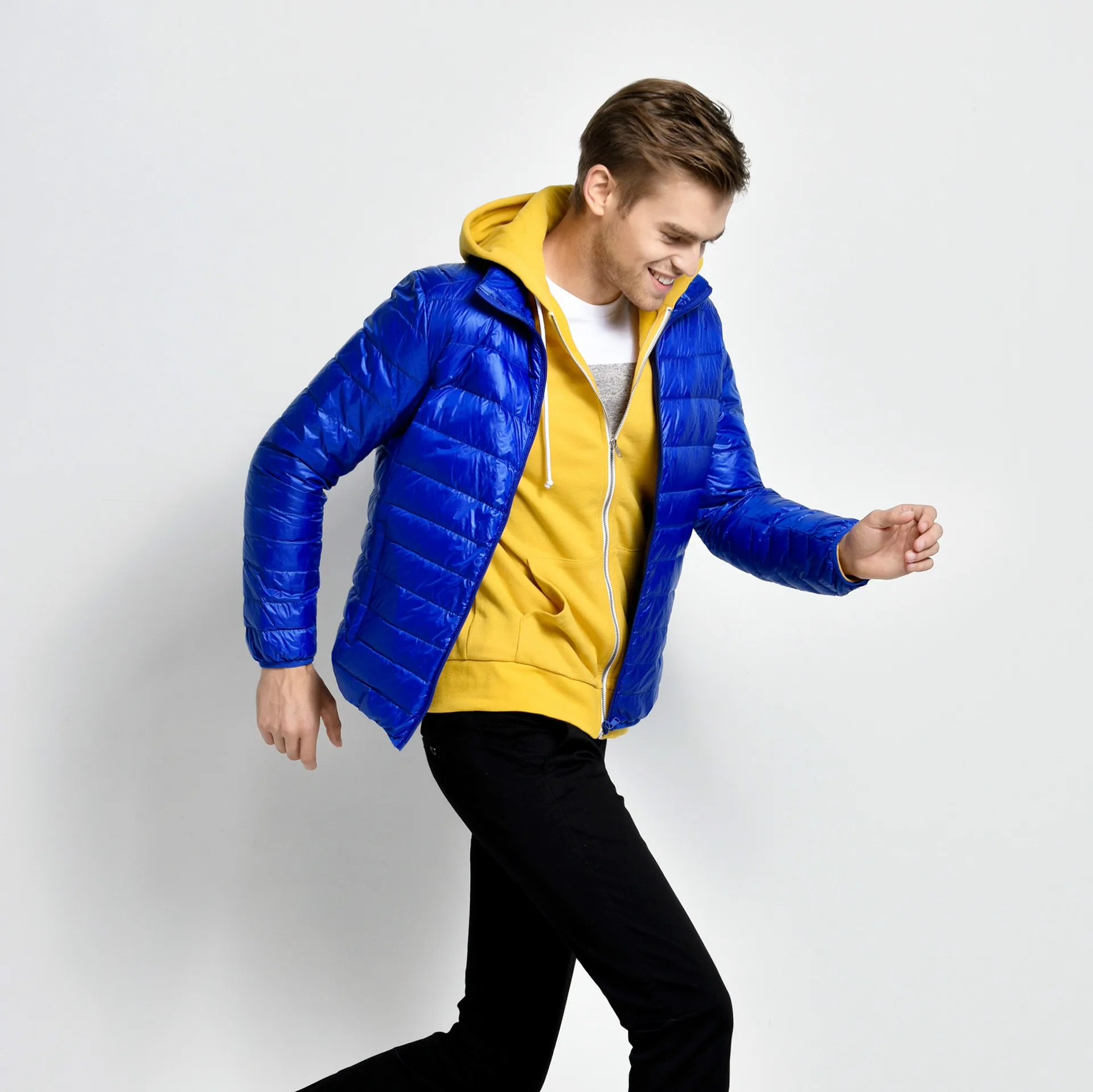 Men's Winter New Light and Slim Down Cotton Clothes with Vertical Collar Men's Parkas Men's Winter Hooded Coat Down Cotton Suit