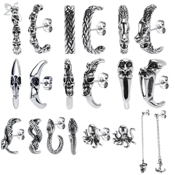 

ZS 1 Pair Punk Rock 316L Stainless Steel Stud Earrings For Men Women Skull Snake Ear Stud Retro Vintage Ear Piercings Jewelry