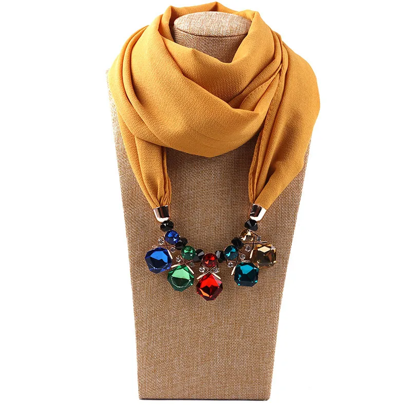 He9de3a68dc584fc29aab8d9744ede317Y Elegant Girl Beads Necklace Pendant Ring Scarf Multi-style Lady Chiffon Solid Scarf Hijabs Muslim Head Scarve Turban Accessories Mallzona
