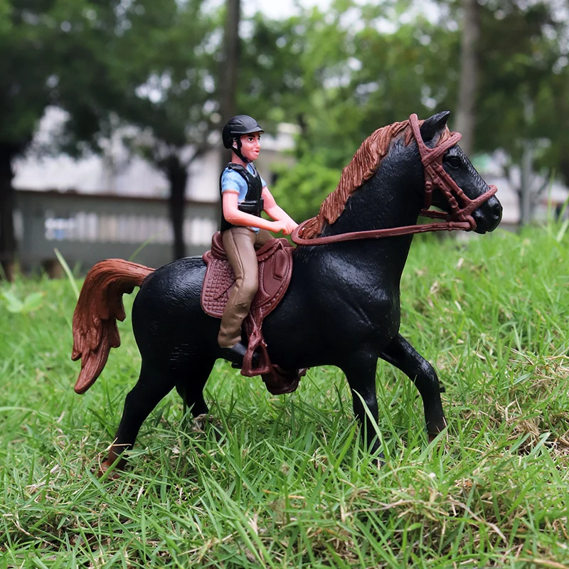 Oenux Simulation Farm Animals Horse Steed Model Action Figures Horseman Rider Saddle Figurines Home Decoration Toy For Kids Gift