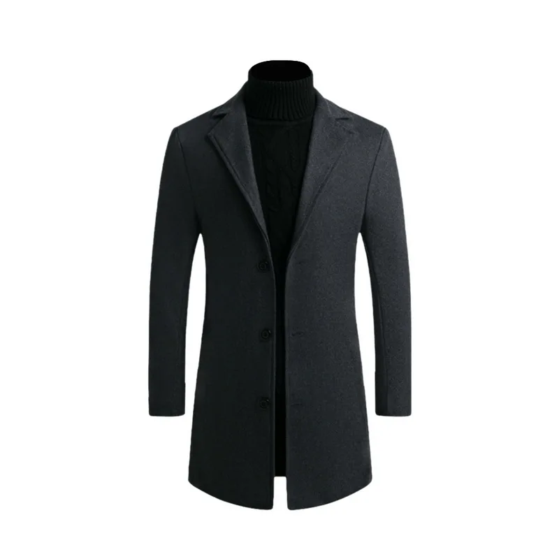 CYSINCOS, модное мужское шерстяное пальто, зимнее, теплое, Одноцветный, длинный Тренч, куртка, мужской, однобортный, Деловой, Повседневный, пальто, парка - Цвет: Dark Gray B