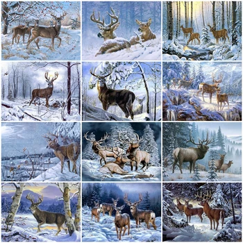 

HUACAN 5D Diamond Painting Deer Diamond Mosaic Animal Diamond Embroidery Winter Snow Home Decor Wall Art