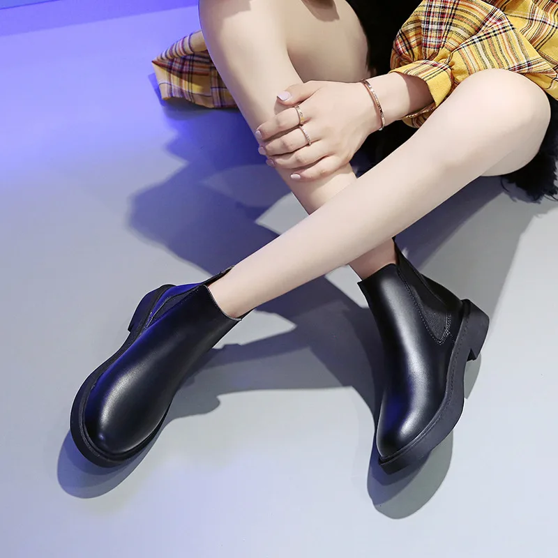 

Autumn And Winter Chunky-Heel Elastic Band Retro Chelsea Boots Women's Waterproof Platform Wearable Ankle Boots Low Heel Anti-sl