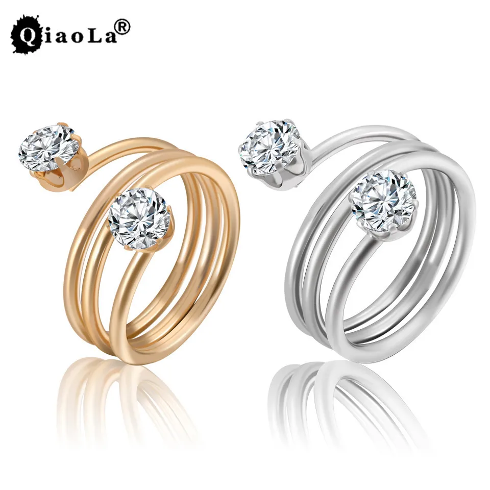 Qiao La Stainless Steel Gold/Silver Rings Charms Ring Wedding Rings for Women Minimalist Jewelry Bague Femme Anillos Mujer