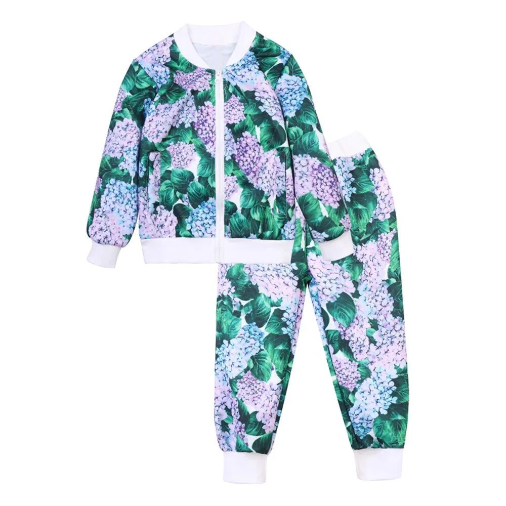 

kids girl and boy clothes set 2019 Printed long-sleeved zip top and printed trousers set toddler girl and boy clothes
