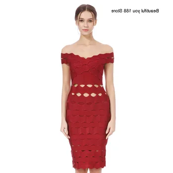 

shoulder slim One-line sheath dress jacquard bandage dress elegant banquet party evening dress toast dress