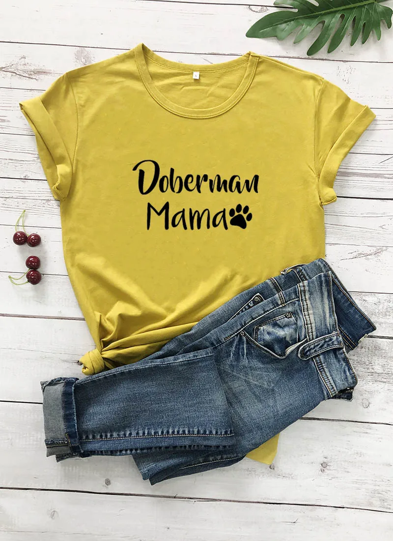 mustard-black text Doberman Mama с принтом лапы, Новое поступление, Женская забавная Повседневная футболка из хлопка, футболка для мамы и собаки, футболки для любимого питомца, подарок для любимой собаки - Цвет: mustard-black text