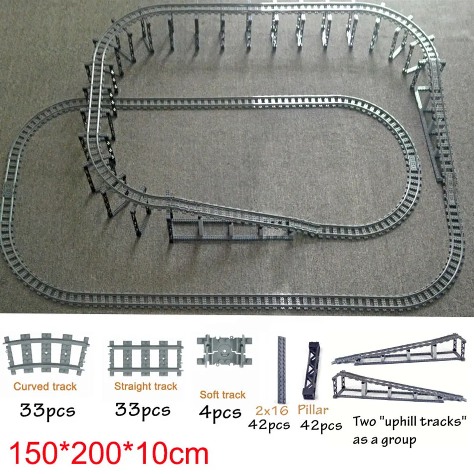 6 Curved Tracks 6 Straight Tracks Accessories Compatible with Leading Brand Train Tracks Building Blocks Light Grey 