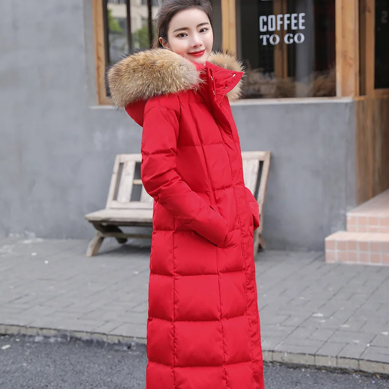 

2019 Winter New Style Korean-style Thickening Large Fur Collar Mid-length over-the-Knee down Jacket Women's Slim Fit Slimming do