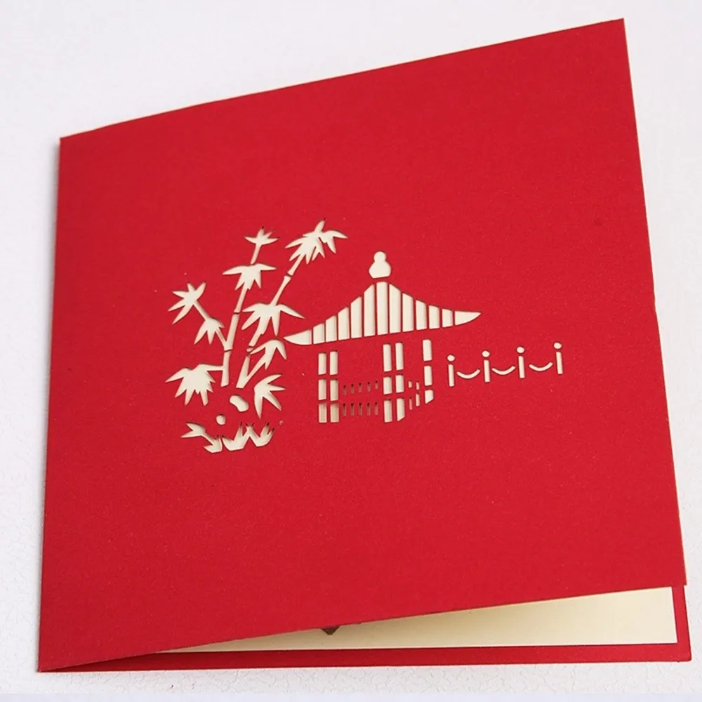  1Pc Hollow Design Retro 3D Greeting Card Handmade China Suzhou Garden Pavilion Pattern Up Card Part - 4000259117039