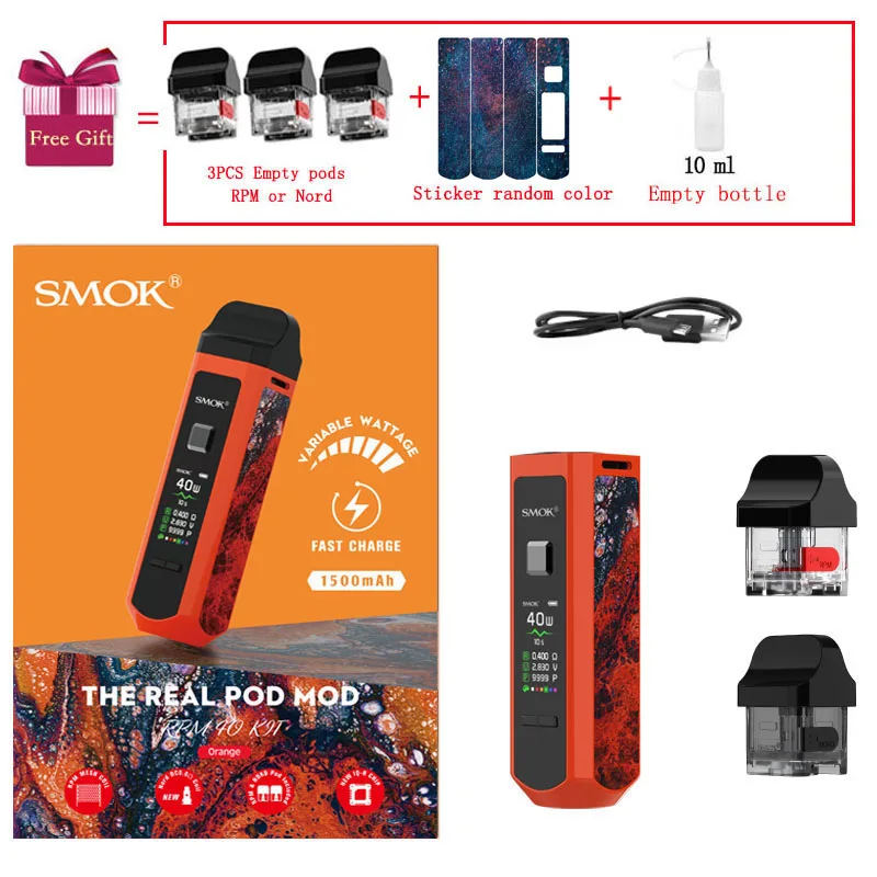 SMOK RPM40 Pod Комплект Vape 40 Вт 1500 мАч батарея 4,3 мл бак RPM сетка 4,5 Ом катушка мл Nord Pod RBA электронная сигарета испаритель - Цвет: Orange