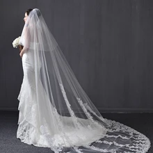 3 м Двухярусная кружевная свадебная вуаль с блестками Фата для собора белая и слоновая кость