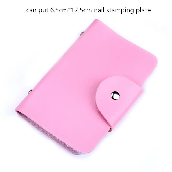 pink 1pc Nail Stamping Plate Holder Case Round Square Rectangular 20 Slots Professional Manicure Nail Art Plate Organizer Bag - Color: pink