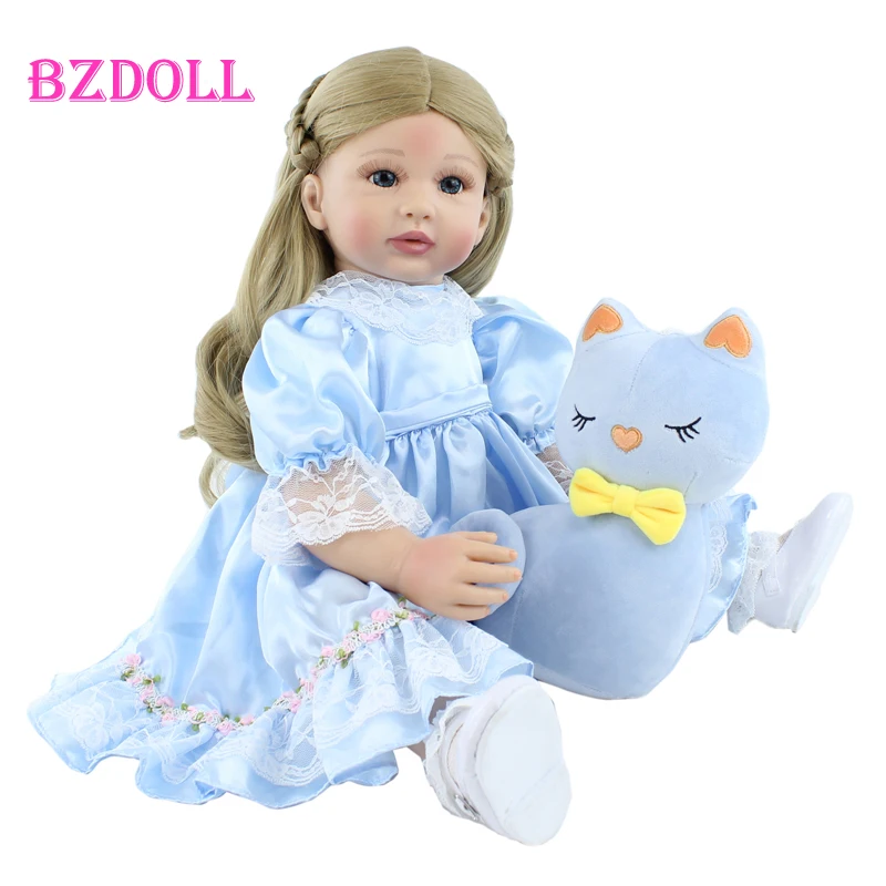 60cm Silicone Baby Reborn Doll Toy For Girl Lifelike Vinyl Long Blonde Hair Princess Toddler Dress Up Birthday Gift | Игрушки и хобби