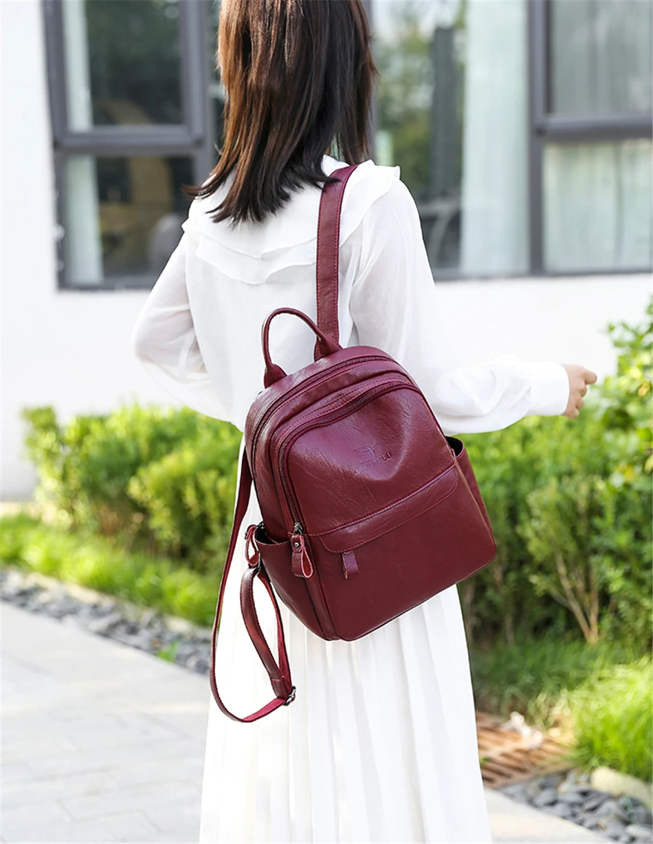 Luxury Soft Leather Women Backpacks Simple Solid School Bags for Teenage Girls High Quality Ladies Light Travel Backpack Mochila