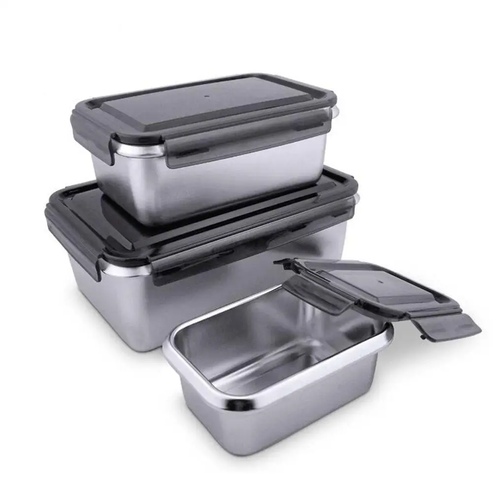

Stainless Steel Square Crisper Set Korean Square Sealed Box with Lid Oblique Side Fresh-keeping Lunch Box For Home School Office
